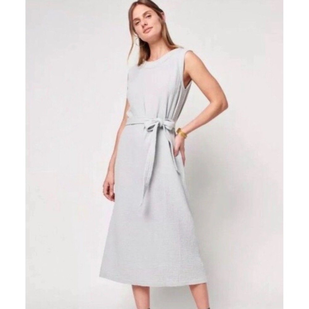 Faherty Dream Costa Organic Cotton Gauze‎ Midi Dress in Grey Dawn Women's Size S